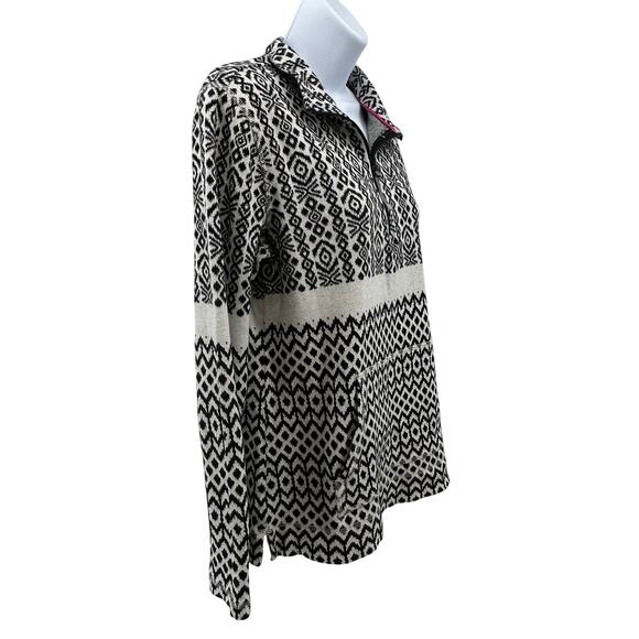 Talbots Sweater WMNS M Black White Fair-Isle Half Zip Pullover Winter Chalet Top - Picture 4 of 10